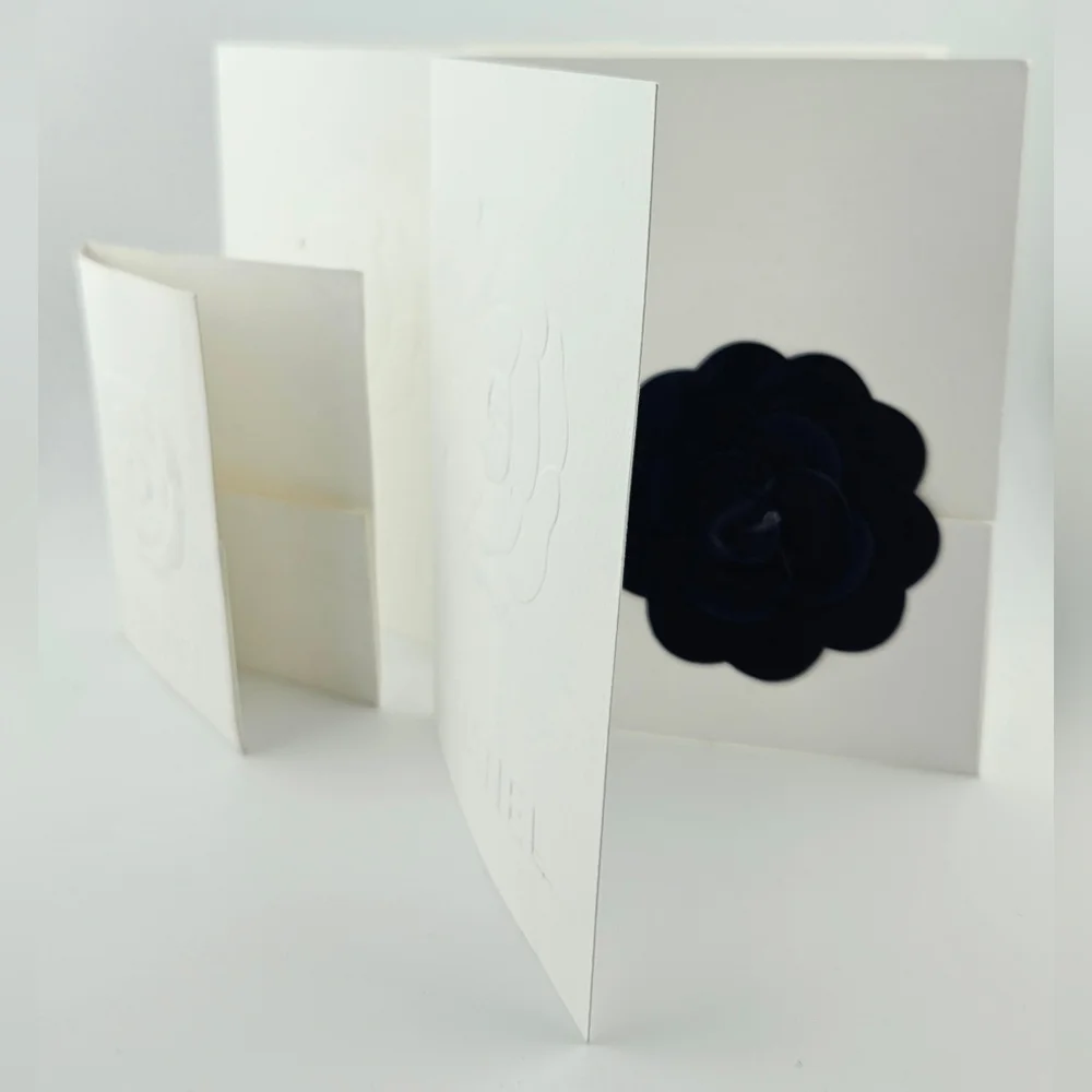 Authentic Chanel Navy Blue Velvet Flower and Card Holders